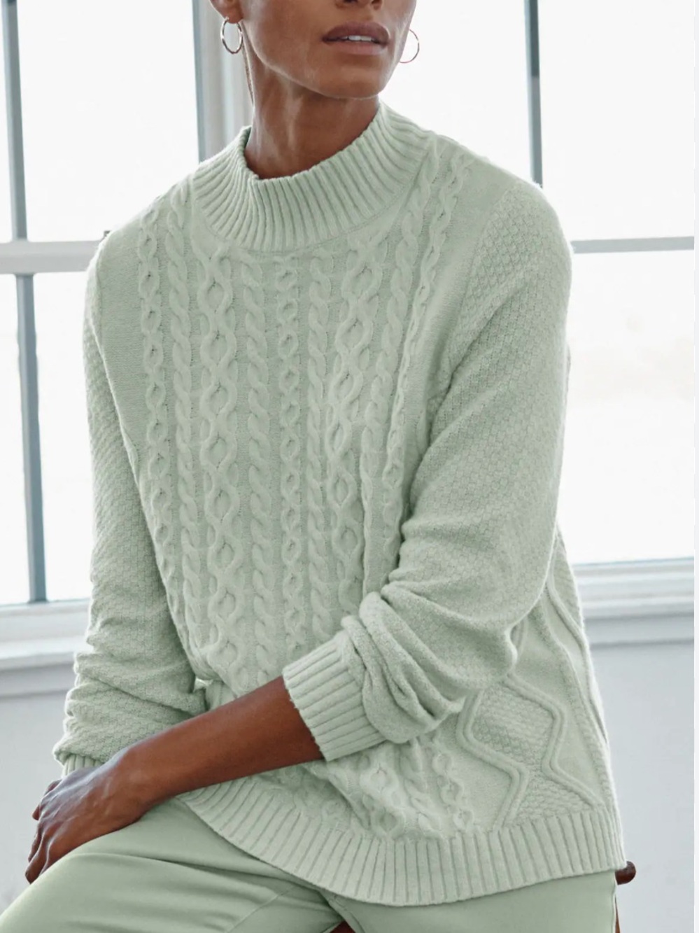 J.Jill Cabled Mock-Neck Sweater sage mist size  S NWT soft girl preppy